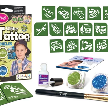 Járművek csillámtetoválás szett