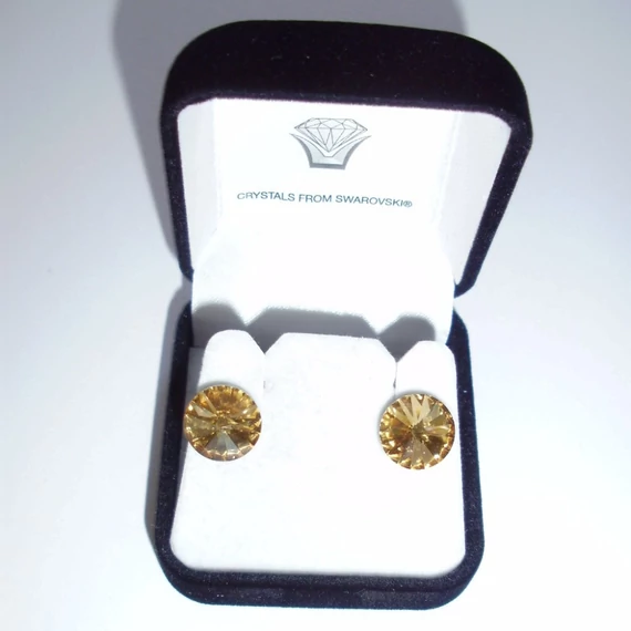 Nemesacél fülbevaló mézarany színű Swanis kristállyal