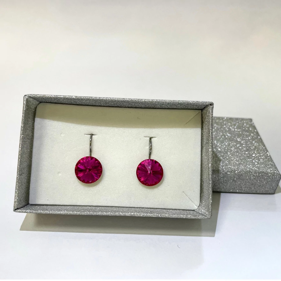 Francia kapcsos Rivoli fülbevaló fuxia színű Swanis kristállyal, 12 mm