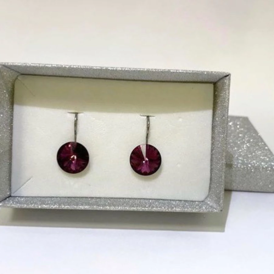 Francia kapcsos Rivoli fülbevaló sötét lila színű Swanis kristállyal, 12 mm