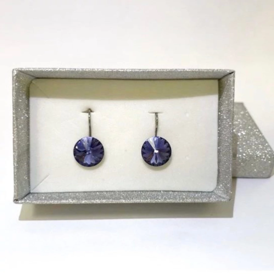 Francia kapcsos Rivoli fülbevaló tanzanite színű Swanis kristállyal, 12 mm