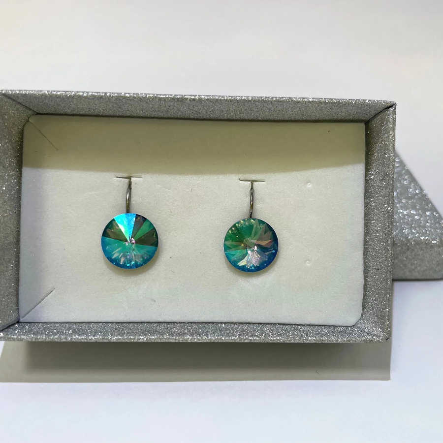 Francia kapcsos Rivoli fülbevaló szinjátszó lila színű Swanis kristállyal, 12 mm