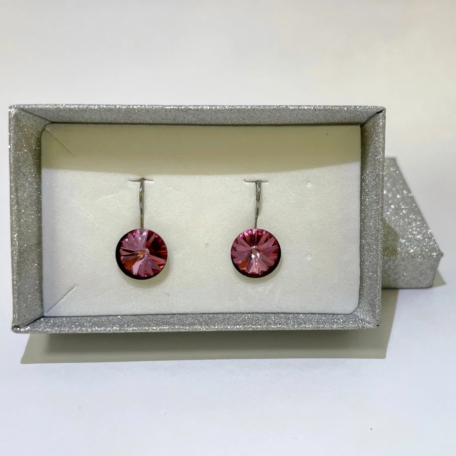 Francia kapcsos Rivoli fülbevaló antique pink színű Swanis kristállyal, 12 mm