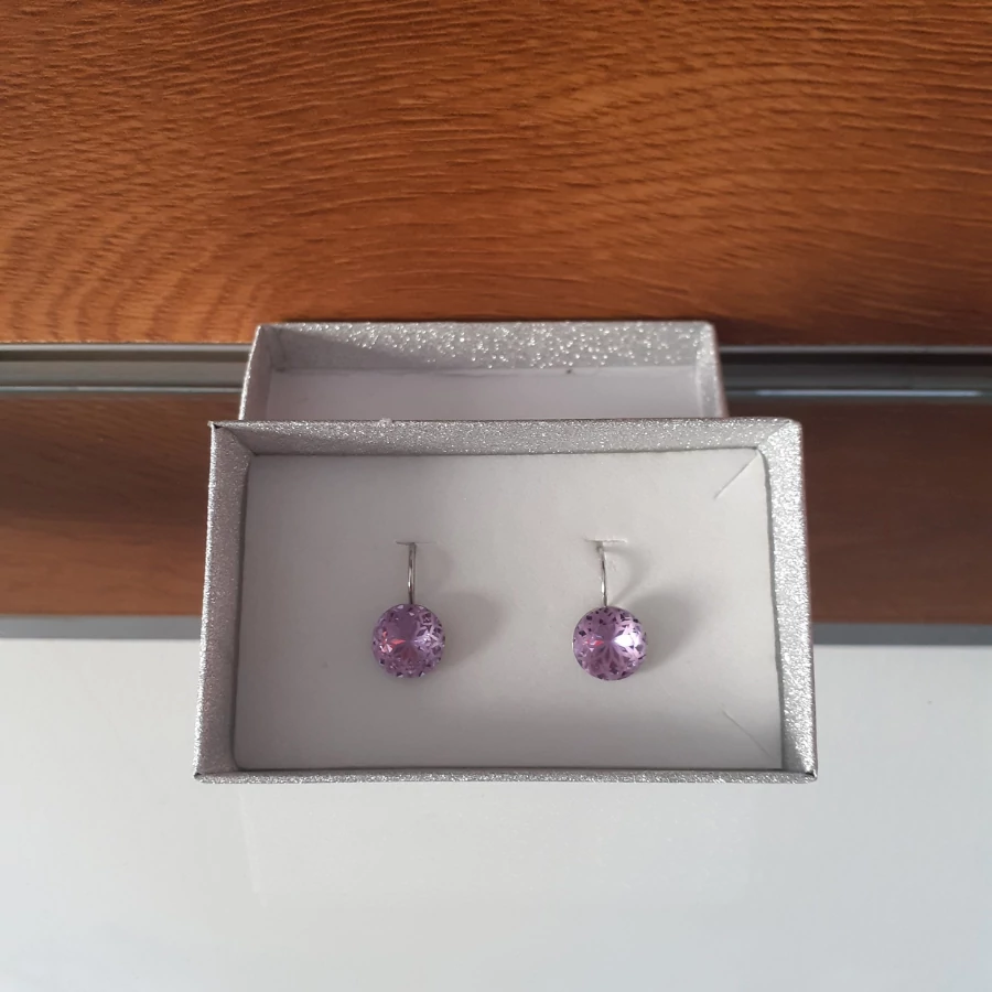 Francia kapcsos mandala fülbevaló világos lila színű Swanis kristállyal, 10 mm