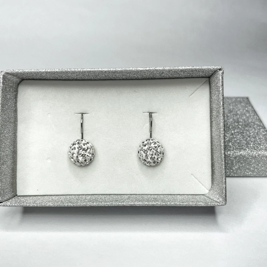 Francia kapcsos gyurmás fülbevaló víztiszta színű Swanis kristállyal, 10 mm