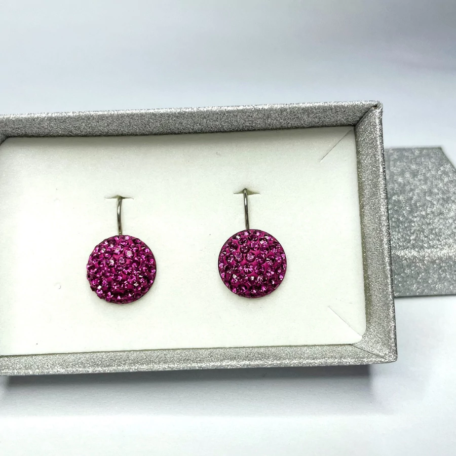 Francia kapcsos gyurmás fülbevaló fuxia színű Swanis kristállyal, 14 mm