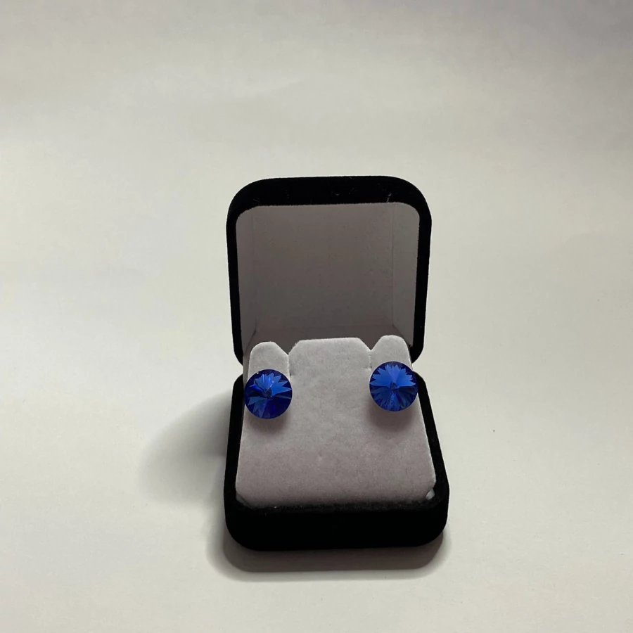 Nemesacél Rivoli fülbevaló tengerkék színű Swanis kristállyal, 12 mm 